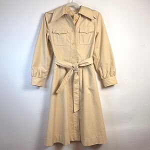 Dew East Beige Safari Shirt Dress Belted Midi Size 5/6